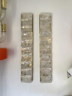 Large Contemporary Pair of Brass and White Penerello Murano Glass Sconces Italy - 2828318