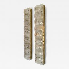 Large Contemporary Pair of Brass and White Penerello Murano Glass Sconces Italy - 2833317