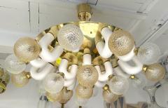 Large Contemporary U Ceramic Chandelier Brass and Murano Glass Italy - 3900953