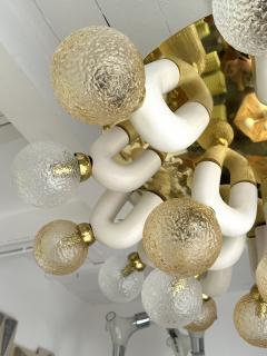 Large Contemporary U Ceramic Chandelier Brass and Murano Glass Italy - 3900954