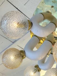 Large Contemporary U Ceramic Chandelier Brass and Murano Glass Italy - 3900957