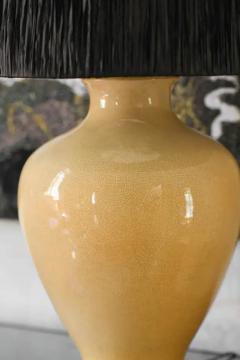 Large Crackle Ceramic Table Lamp With Wooden Base And Raffia Lampshade - 3707658