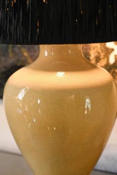Large Crackle Ceramic Table Lamp With Wooden Base And Raffia Lampshade - 3707672