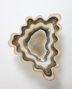 Large Cream Taupe and Gray Hand Carved Polished Onyx Bowl or Centerpiece - 3112319