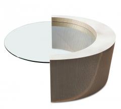 Large Crescent Moon Shaped Wood Lucite and Glass Coffee Table Circular Top - 3009828