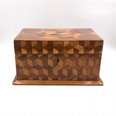 Large Cube Shaped Box With Tumbling Block Marquetry - 1357957