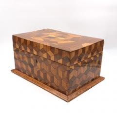 Large Cube Shaped Box With Tumbling Block Marquetry - 1357958