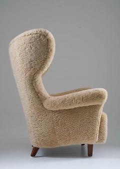 Large Danish Midcentury Lounge Chair in Sheepskin 1940s - 2915981