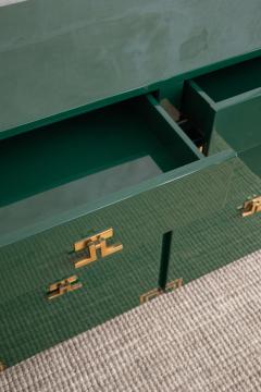 Large Dark Green Lacquered Wood Sideboard With Brass Details - 4322195