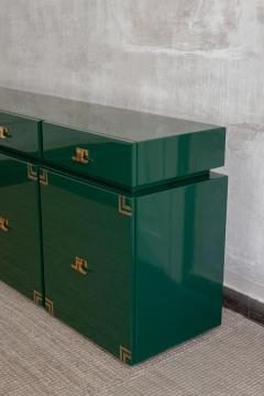 Large Dark Green Lacquered Wood Sideboard With Brass Details - 4322196