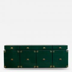 Large Dark Green Lacquered Wood Sideboard With Brass Details - 4428085