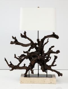 Large Driftwood Lamp on Custom Travertine Base  - 2979408