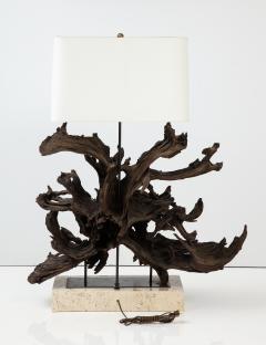 Large Driftwood Lamp on Custom Travertine Base  - 2979410