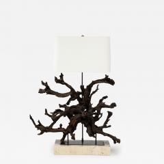 Large Driftwood Lamp on Custom Travertine Base  - 2981077