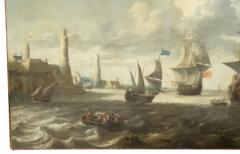 Large Dutch Marine Oil On Canvas Painting - 4145515