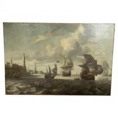 Large Dutch Marine Oil On Canvas Painting - 4145521