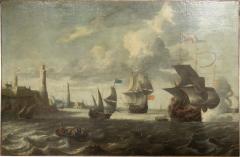 Large Dutch Marine Oil On Canvas Painting - 4146271