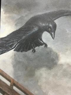 Large Dutch Windmill Oil Painting with Crows Signed Valentin 1987 - 3590128