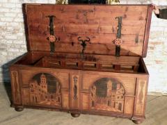 Large Early Baroque Alpine Architecturally Inlaid Coffer Chest - 4374005