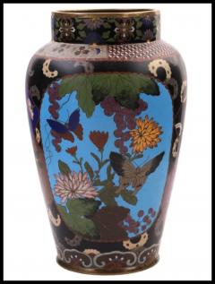 Large Early Meiji Japanese Cloisonne Enamel Pictorial and Geometric Vase - 3903726
