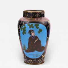Large Early Meiji Japanese Cloisonne Enamel Pictorial and Geometric Vase - 3934154