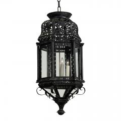 Large Ebonized Pierced Tole Lantern - 2848825