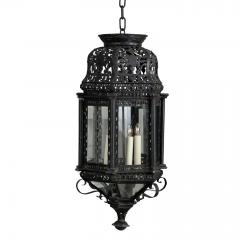 Large Ebonized Pierced Tole Lantern - 2848826