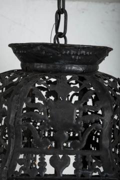 Large Ebonized Pierced Tole Lantern - 2848833