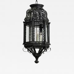Large Ebonized Pierced Tole Lantern - 2854083