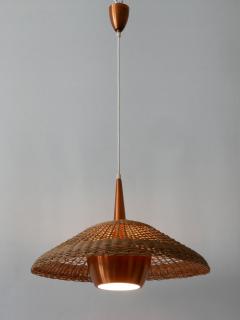 Large Elegant Mid Century Modern Rattan Copper Pendant Lamp Denmark 1970s - 2609617