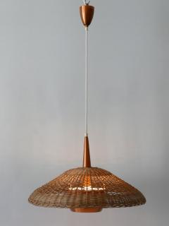 Large Elegant Mid Century Modern Rattan Copper Pendant Lamp Denmark 1970s - 2609624