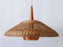 Large Elegant Mid Century Modern Rattan Copper Pendant Lamp Denmark 1970s - 2609626