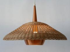 Large Elegant Mid Century Modern Rattan Copper Pendant Lamp Denmark 1970s - 2609628