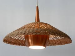 Large Elegant Mid Century Modern Rattan Copper Pendant Lamp Denmark 1970s - 2609629