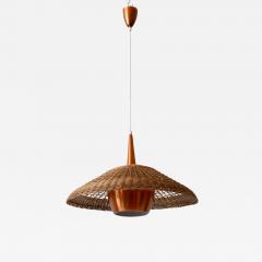 Large Elegant Mid Century Modern Rattan Copper Pendant Lamp Denmark 1970s - 2613614