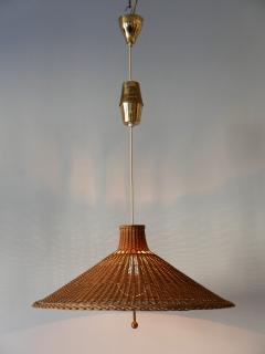 Large Elegant Mid Century Modern Wicker Pulley Pendant Lamp Scandinavia - 3450301