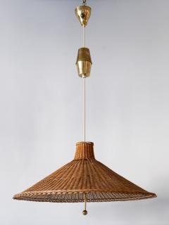 Large Elegant Mid Century Modern Wicker Pulley Pendant Lamp Scandinavia - 3450309