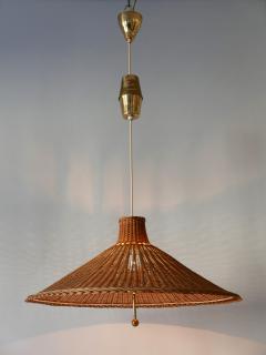 Large Elegant Mid Century Modern Wicker Pulley Pendant Lamp Scandinavia - 3450310