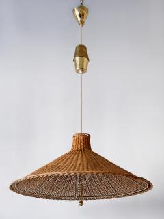 Large Elegant Mid Century Modern Wicker Pulley Pendant Lamp Scandinavia - 3450312