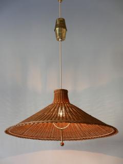 Large Elegant Mid Century Modern Wicker Pulley Pendant Lamp Scandinavia - 3450313
