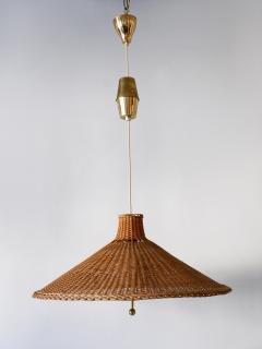 Large Elegant Mid Century Modern Wicker Pulley Pendant Lamp Scandinavia - 3450315