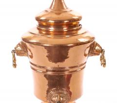 Large English Antique Copper Urn Hinged Lid Lions Head Side Handles - 3811303