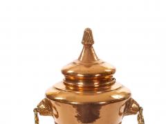 Large English Antique Copper Urn Hinged Lid Lions Head Side Handles - 3811305