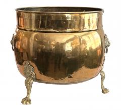 Large English Brass Tripod Coal Bucket with Lion Ring Handles and Paw Feet - 2820359