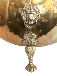 Large English Brass Tripod Coal Bucket with Lion Ring Handles and Paw Feet - 2820361
