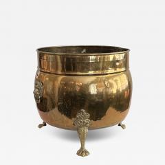 Large English Brass Tripod Coal Bucket with Lion Ring Handles and Paw Feet - 2823007