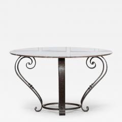 Large English Circular Marble Top Wrought Iron Table - 2784014