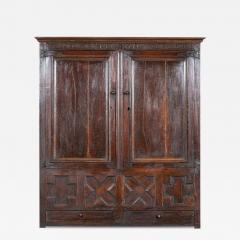 Large English Early 18thC Carved Oak Marriage Cabinet - 4040504