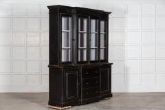 Large English Ebonised Glazed Pine Breakfront Bookcase - 2929938