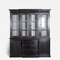 Large English Ebonised Glazed Pine Breakfront Bookcase - 2930565